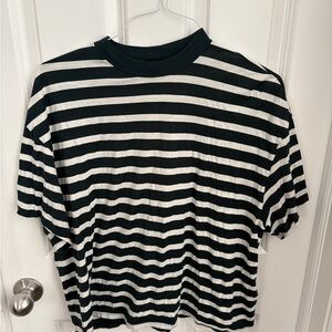 Topshop Green and White Striped Short Sleeve Tee